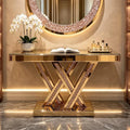 Mirrored Console Table with Crushed Diamond Inlay, 35.4" W-Shaped by Unknown