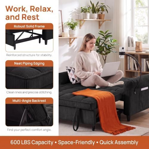 Corduroy Pull Out Sofa Bed - Image 7