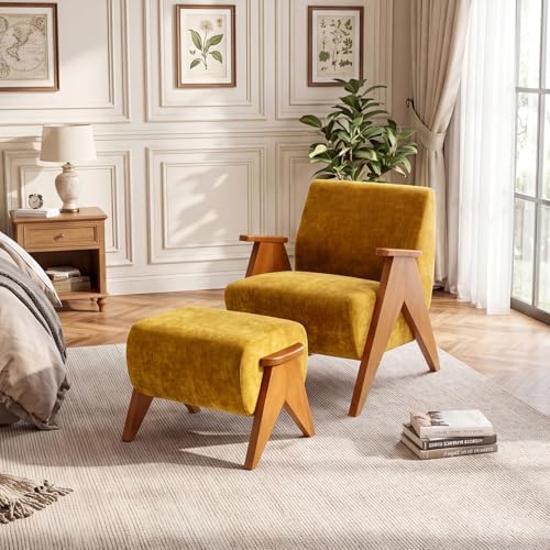 Linen Padded footstools Mid Century Modern Ottoman - Image 7