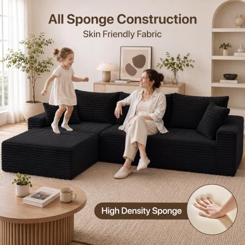 Claiks 104" Boneless Couch, L-Shape Corduroy Sectional Sofa - Image 6