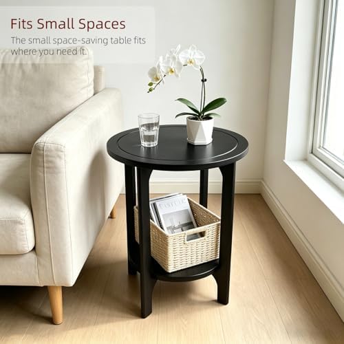 Black Solid Wood Round Side Table - Image 3
