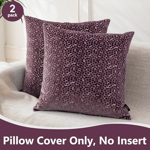 FIFU 18x18 Inch Throw Pillow Covers Set of 2, Jacquard Velvet, Dusty Purple - Image 2