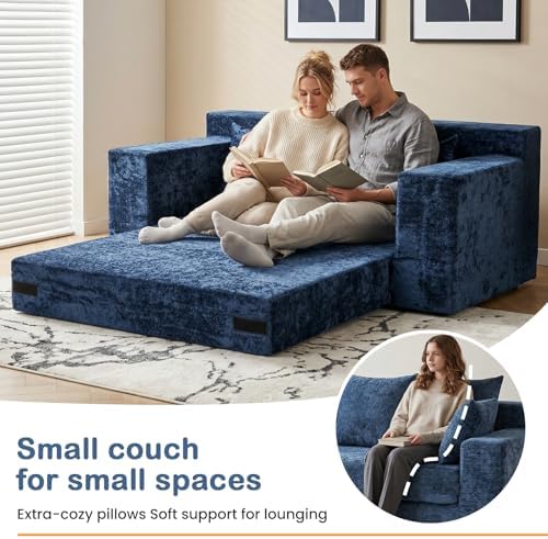 55" Small Boneless Couch, 3-in-1 Boneless Loveseat Sleeper Sofa Bed Convertible - Image 4