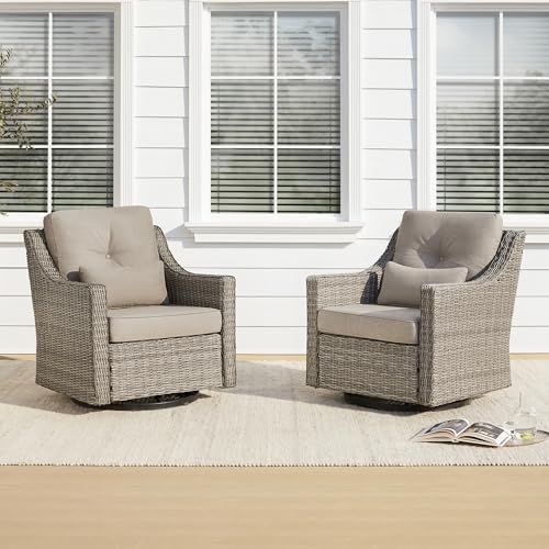 CHITA 2 Pieces Patio Wicker Chair, 360° Rocking Swivel Outdoor Rattan Chair by Unknown