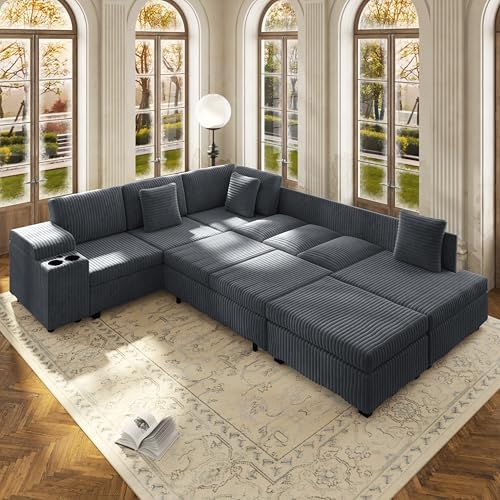 KEIKI 110" L-Shaped Oversized Plush Corduroy Modular Sectional Sofa - Image 4