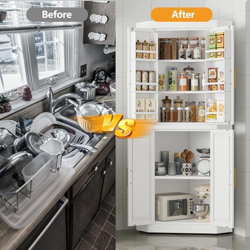GAIOUS 63" Metal Corner Kitchen Pantry Cabinet, Kitchen Food Cabinets White - Image 6