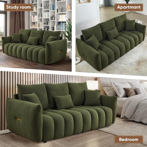 Antetek 78" Modern Sofa Couch, Comfy Deep Seat Teddy Fabric Cloud Sofa - Image 6