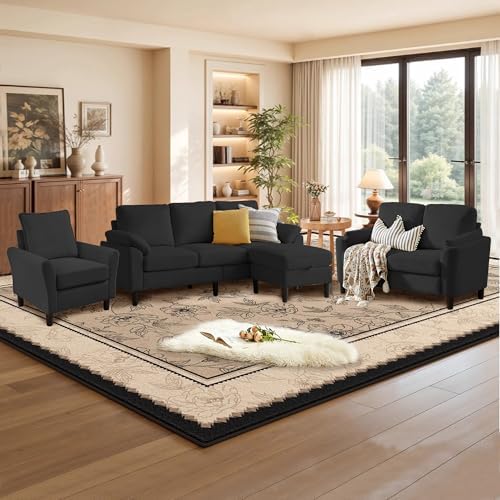 4-Piece Corduroy Sofa Set-L-Shaped Sectional - Image 4