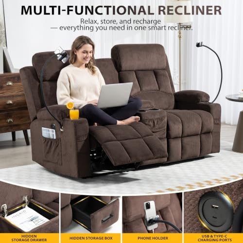 Reclining Loveseat Sofa with Adjustable Headrests, Oversized Recliner Couch - Image 3
