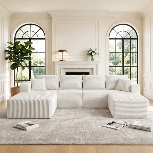 118" U-Shaped Modular Sectional Sofa, Corduroy Cloud Couch by Yimilife