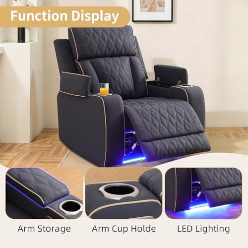 Power Recliner Sofa Set with LED Lights, Suede Leather Reclining Couch with - Image 5