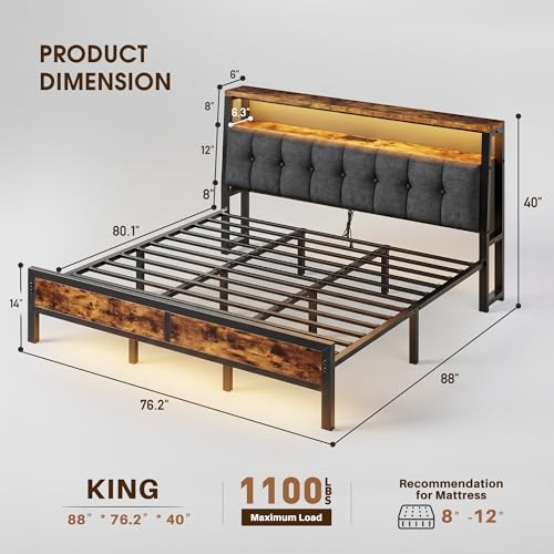Homkdom King Bed Frame with Headboard & Charging Station - Image 2