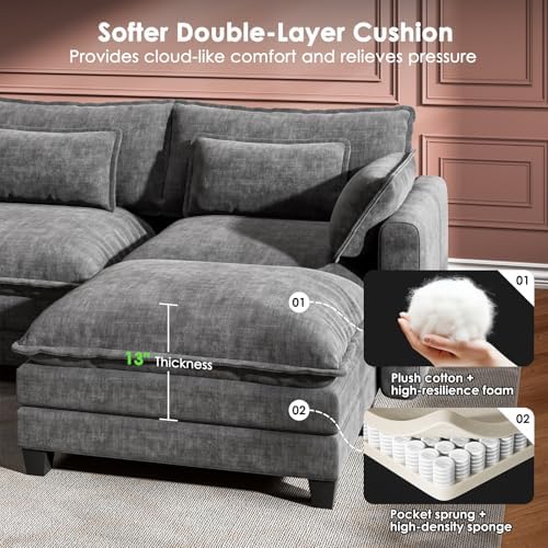 Marsail 5-Seat Modular Sectional Sofa, U-Shaped Cloud Couch, Slate Gray - Image 3