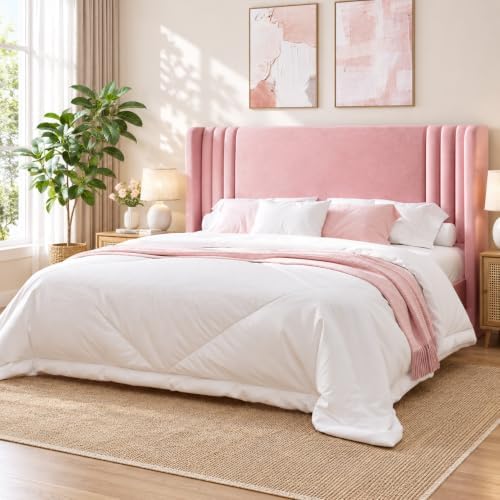 Allewie King Size Velvet Platform Bed Frame, Tall Wingback Headboard by Allewie