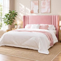 Allewie King Size Velvet Platform Bed Frame, Tall Wingback Headboard by Allewie