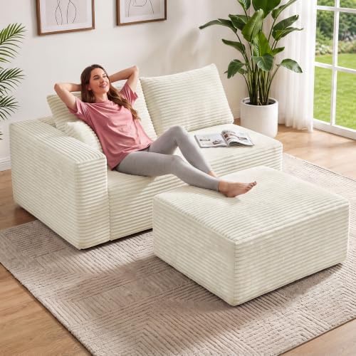 Boneless Ottoman for Couch, Corduroy Cloud Ottoman, Oversized Square Large Pouf - Image 3
