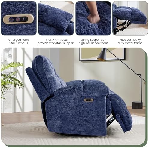 400lbs Oversized Power Swivel Rocker Recliner Chair - Image 5