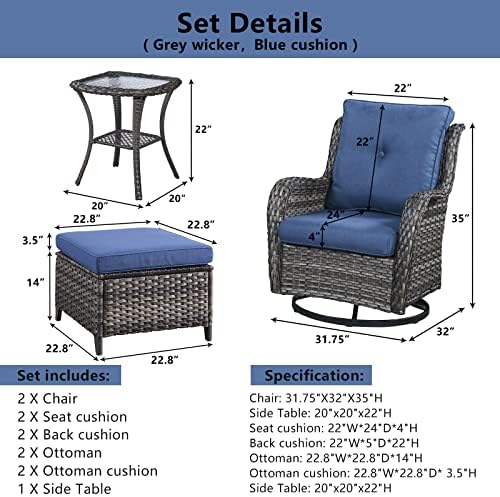 Belord 5 Piece Wicker Patio Furniture Set, Outdoor Swivel Rocker Chairs Set of 2 - Image 2
