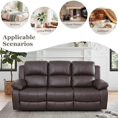 Leather Recliner 3 Seat Couch, Manual Reclining Sofa, Living Room 3-Seater Chair - Image 6