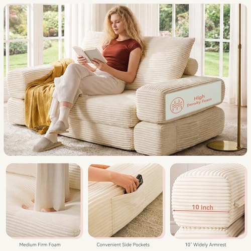 Jocoevol 4-in-1 Convertible Folding Sofa Bed, Wide Corduroy Upholstery - Image 5