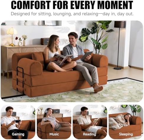 79" Memory Foam Sofa Bed, High Backrest Convertible Futon Boneless Couch - Image 5