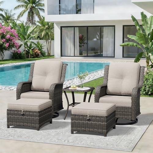 5 Piece Outdoor Wicker Patio Furniture Set, Outdoor Swivel Rocker Patio Chairs by Gardenbee