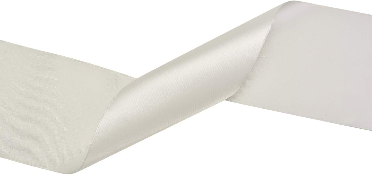 YAMA Double Face Satin Ribbon Roll - 4 inch Wide Solid Color Craft Ribbon, Great for Chair Sash,Making Bow, Sewing and Wedding Bouquet- 5 Yard/Spool, Silver