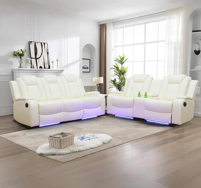 Power Recliner Set with LED Lights, Air Leather Reclining Set with USB - Image 7