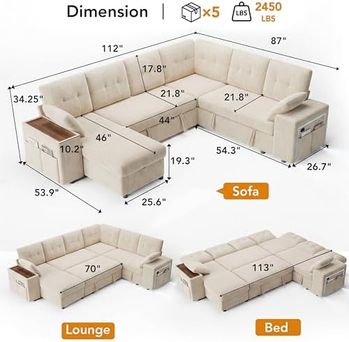 Vipbear 112" Modular Sectional Sleeper Sofa - Image 2