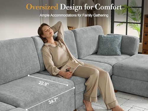 Oversized Modular Sectional Sofa U-Shaped Cloud Couches Gray - Image 4