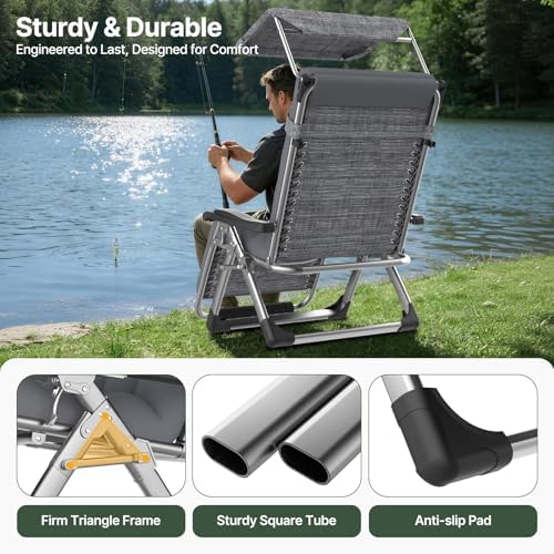 Suteck Zero Gravity Chair with Canopy, 33In XXL Oversized Lounge Chairs - Image 5