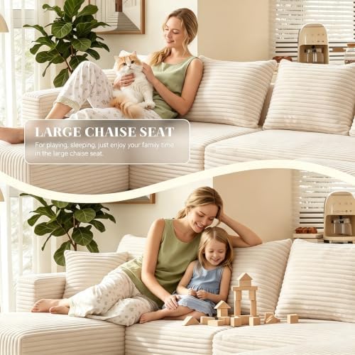 118" U-Shaped Modular Sectional Sofa, Corduroy Cloud Couch - Image 5