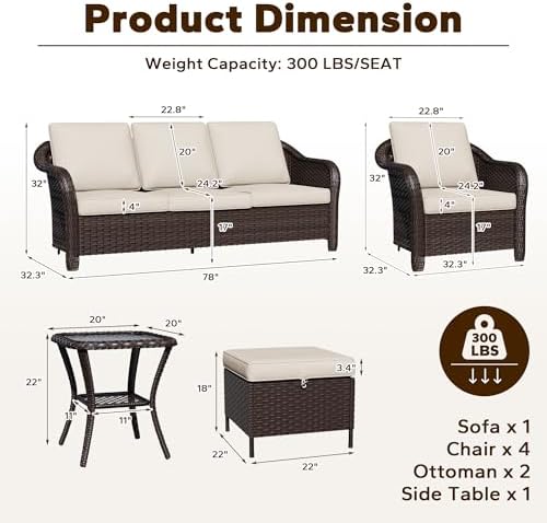 8 Piece Patio Wicker Conversation Set, All-Weather Use Outdoor Wicker Sofa - Image 2