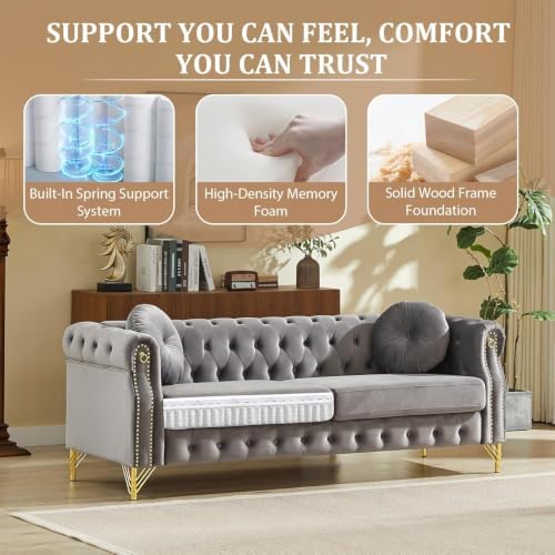 2 Piece Chesterfield Velvet Combination Sofa - Image 3