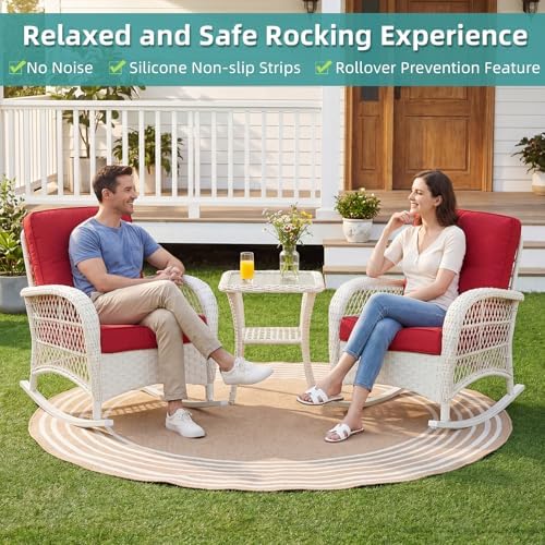 MEETWARM 3 Pieces Patio Conversation Set, Rattan Outdoor Rocking Patio Bistro - Image 2
