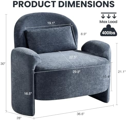 Accent Chairs Set of 2, Modern Chenille Fabric Lounge Reading Sofa - Image 2