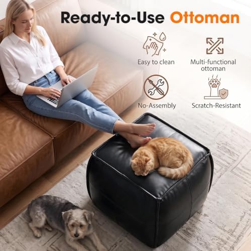 Leather Square Ottoman, Pouf for Living Room - Image 6