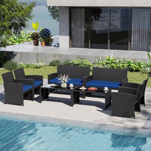 Tangkula 8 Piece Patio Wicker Furniture Set, Outdoor Heavy Duty Rattan - Image 3