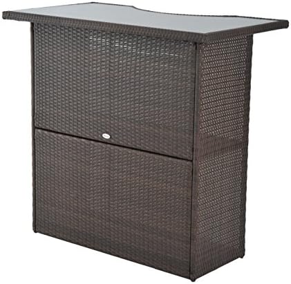 Outsunny 5 Piece Wicker Outdoor Bar Set High Top Table Chairs Dark Brown - Image 4