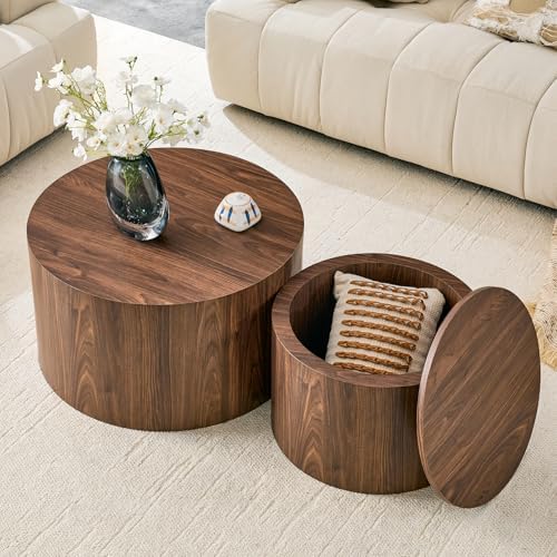 LKTART Walnut Round Nesting Coffee Table Set of 2 - Image 7