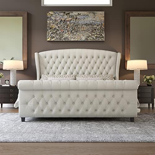 AMERLIFE King Size Upholstered Sleigh Platform Bed Frame - Image 3