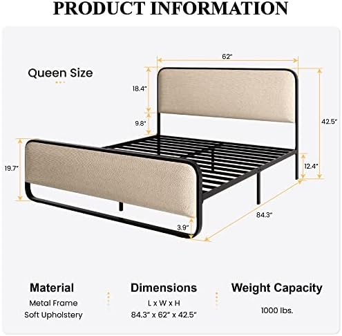 SHA CERLIN Queen Size Metal Bed Frame - Image 5