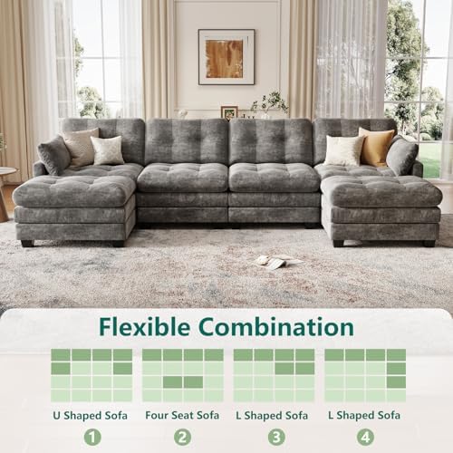 116.5" Modular Sectional Cloud Couch, U Shaped Tufted Sofa - Image 3
