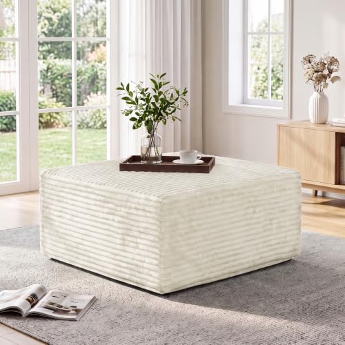 Boneless Ottoman for Couch, Corduroy Cloud Ottoman, Oversized Square Large Pouf by TEKIROSE