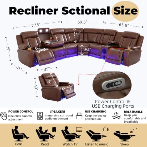 Leather Power Reclining Sectional Sofa Set - Image 2