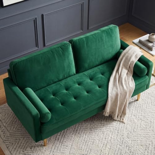 KEIKI 65" Velvet Futon Sofa Loveseat, Small Sleeper Cloud Couch Bed - Image 4