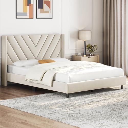 Yaheetech Full Bed Frame with Chevron Channel-Tufted Headboard - Image 3