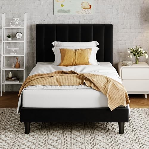 Allewie Twin Bed Frame/Velvet Upholstered Bed Frame by Allewie