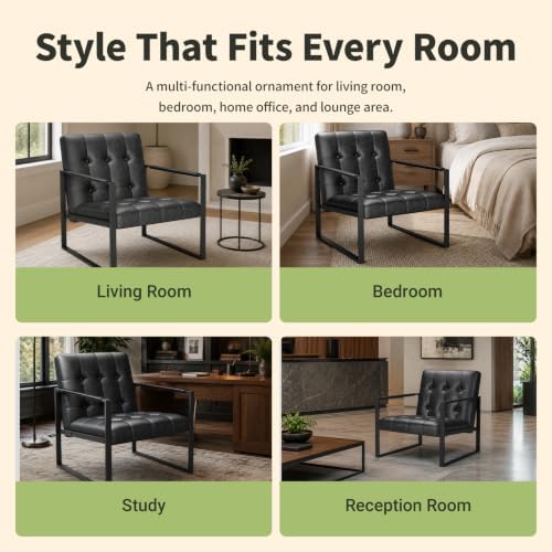 Black Leather Accent Chair, Mid Century PU Leather Armchair - Image 7