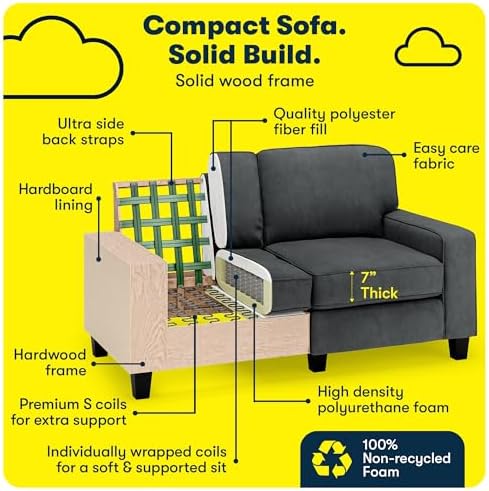 Serta Palisades 61" Track Arm Sofa, Easy Care Polyester, Soft Pillow Back - Image 5